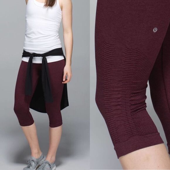 Lululemon In The Flow Crop II Heathered Bordeaux Drama Size 6 - Picture 1 of 11